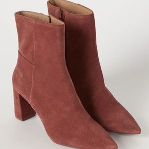 H&M premium pink suede block pointed ankle boots